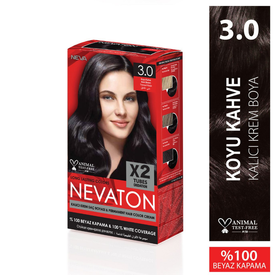 Nevaton Kalıcı Krem Saç Boyası 3.0 Koyu Kahve
