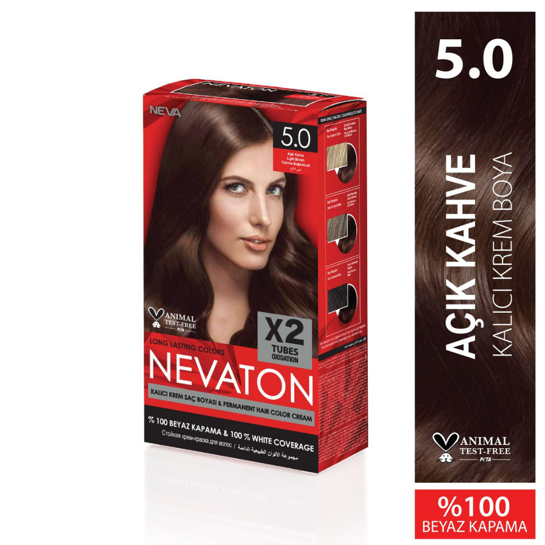 Nevaton Kalıcı Krem Saç Boyası 5.0 Açık Kahve