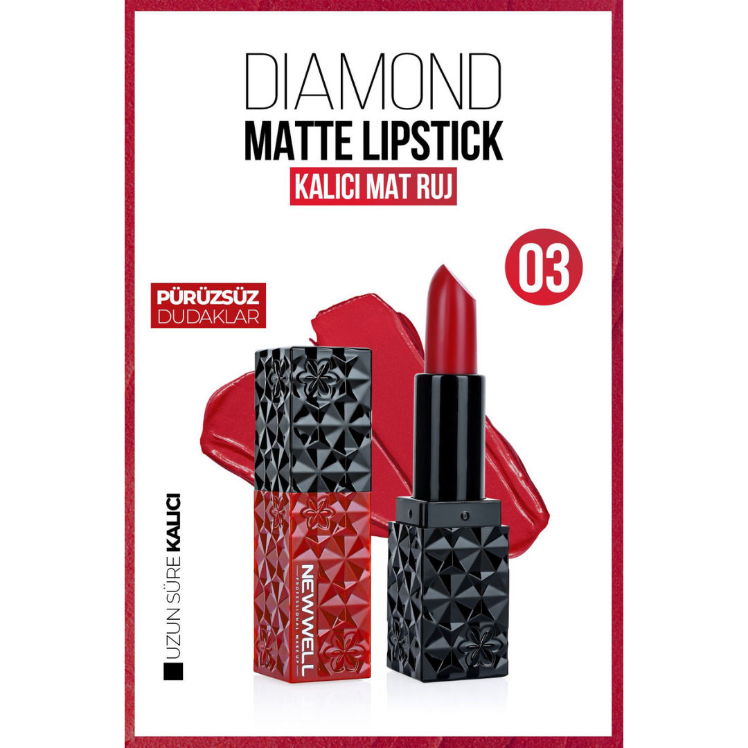 New Well Diamond Matte Lipstick 03 Gün Boyu Kalıcı