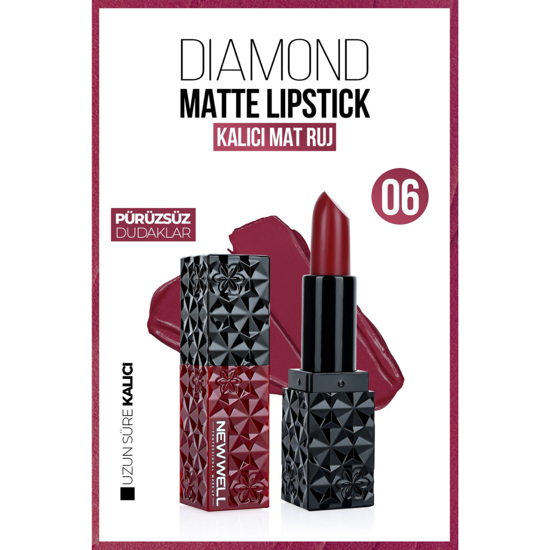 New Well Diamond Matte Lipstick 06 Gün Boyu Kalıcı
