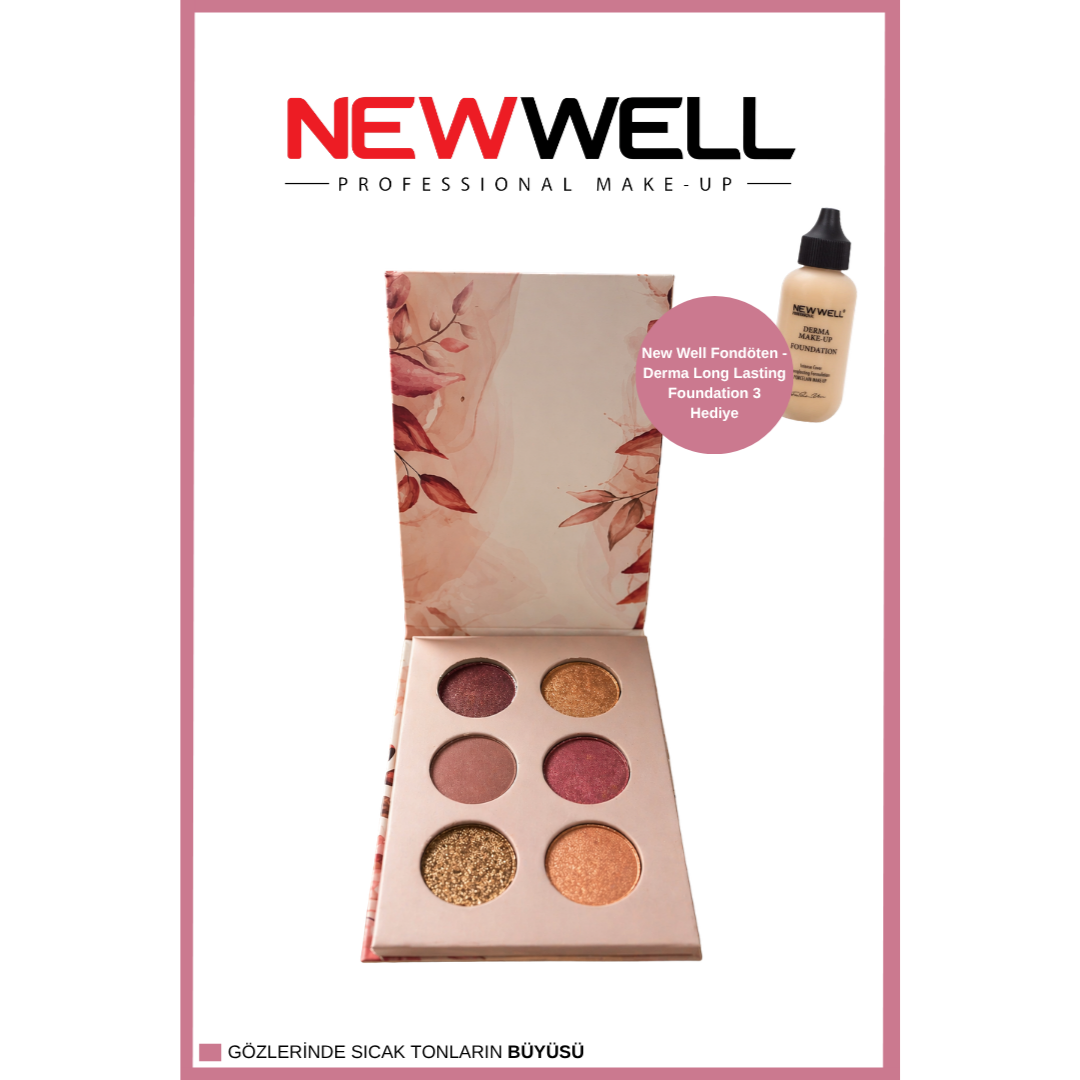 New Well  Eyeshadow 6 Renkli Far Paleti Spring - Hafif Simli - Derma Long Lasting Foundation 3 Hediye