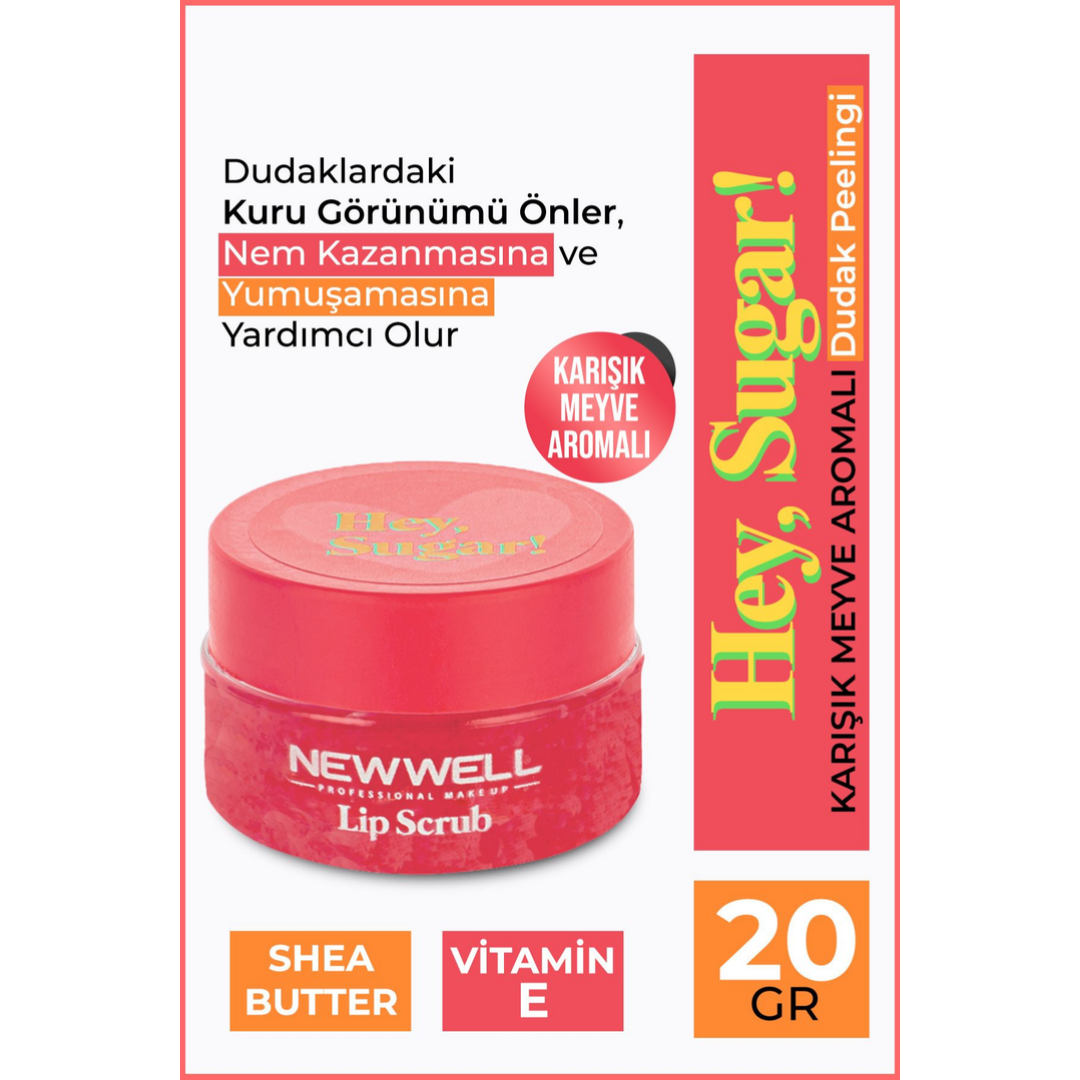 New Well Hey Sugar! Karışık Meyve Aromalı Dudak Peelingi 20gr