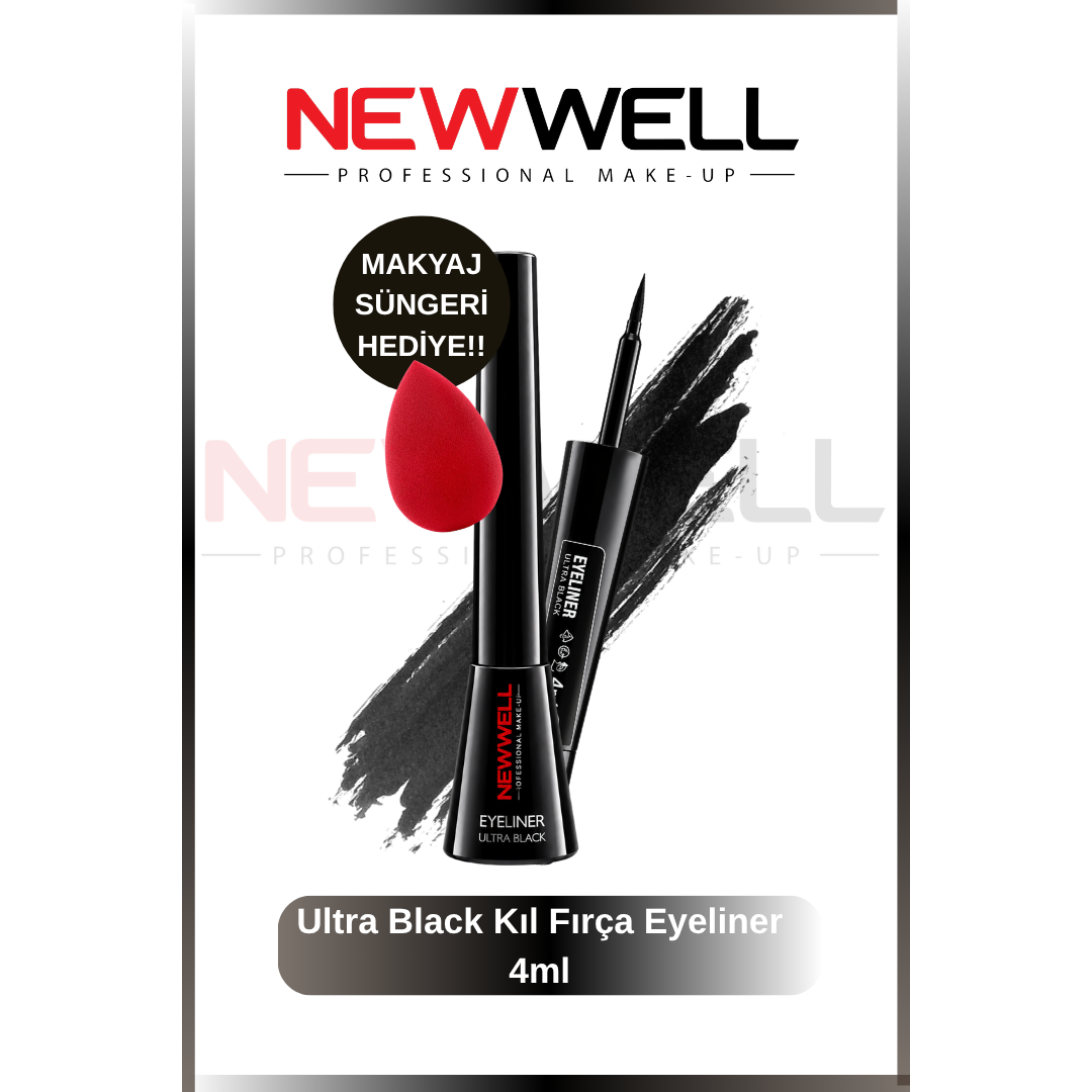 New Well Ultra Black Eyelıner 4ml & Makyaj Süngeri Hediye