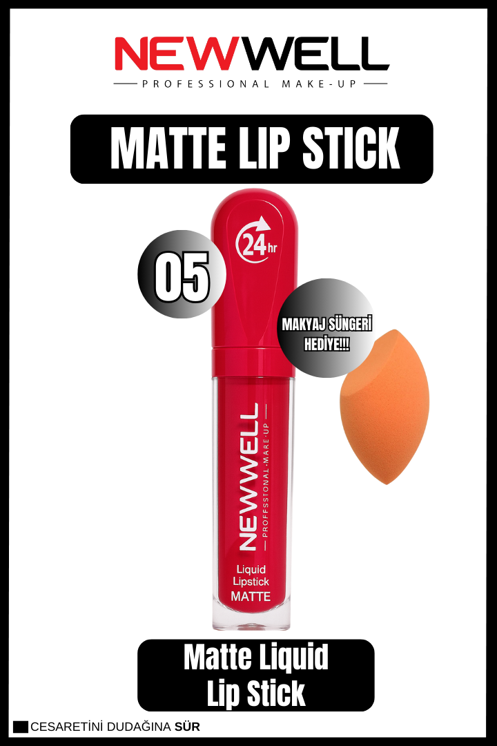 Newwell  Liquid Lip Stick 05 + Makyaj Süngeri Hediye
