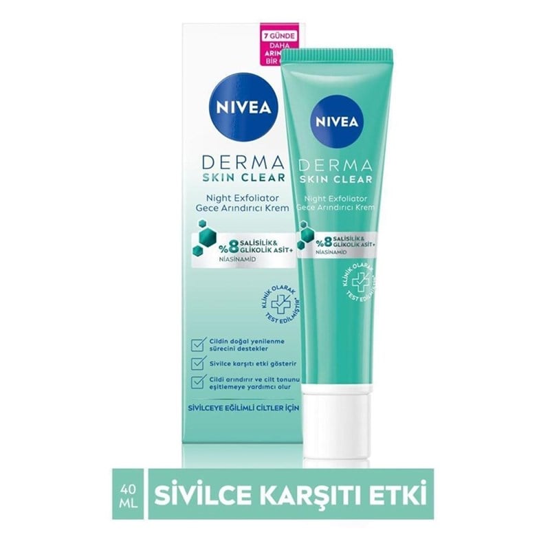 Nivea Derma Skin Clear Night Exfoliator Gece Arındırıcı Krem 40ml