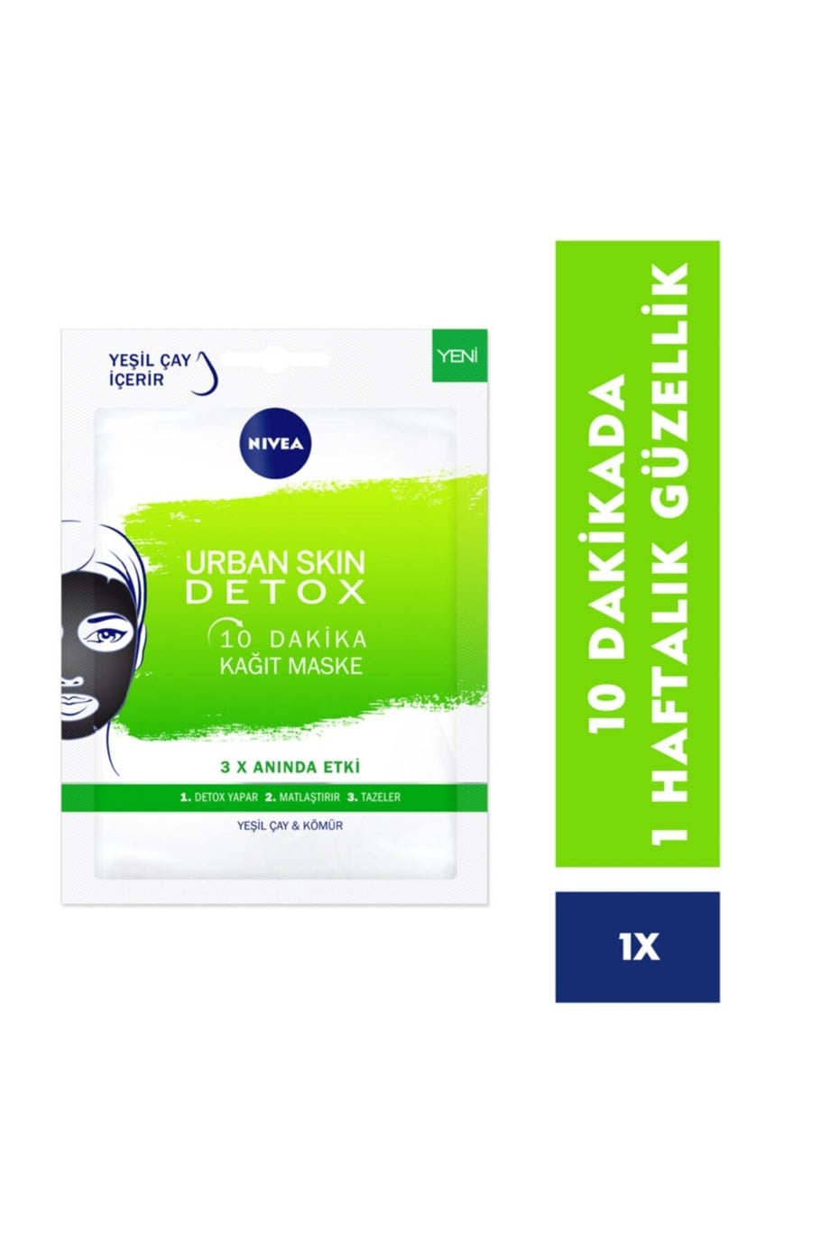 Nivea Urban Skin Detox 10 Dakika Kağıt Maske Yeşil Çay&Kömür