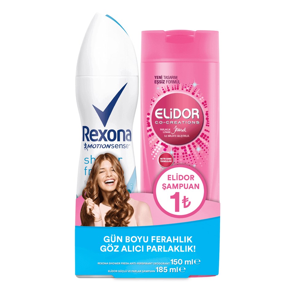 Rexona Shower Fresh Deodorant 150 ml ve Elidor Güçlü ve Parlak Şampuan 185 ml Seti