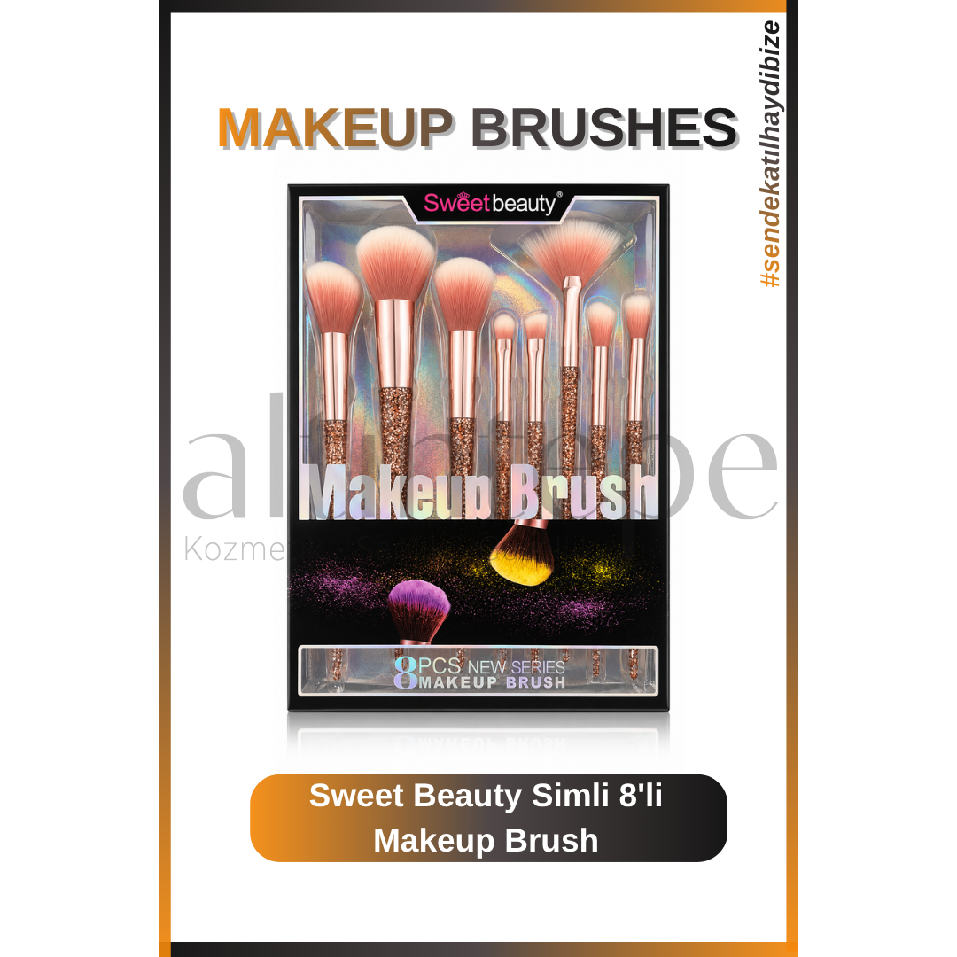 Sweet Beauty Pembe Simli 8'li Makeup Brush 