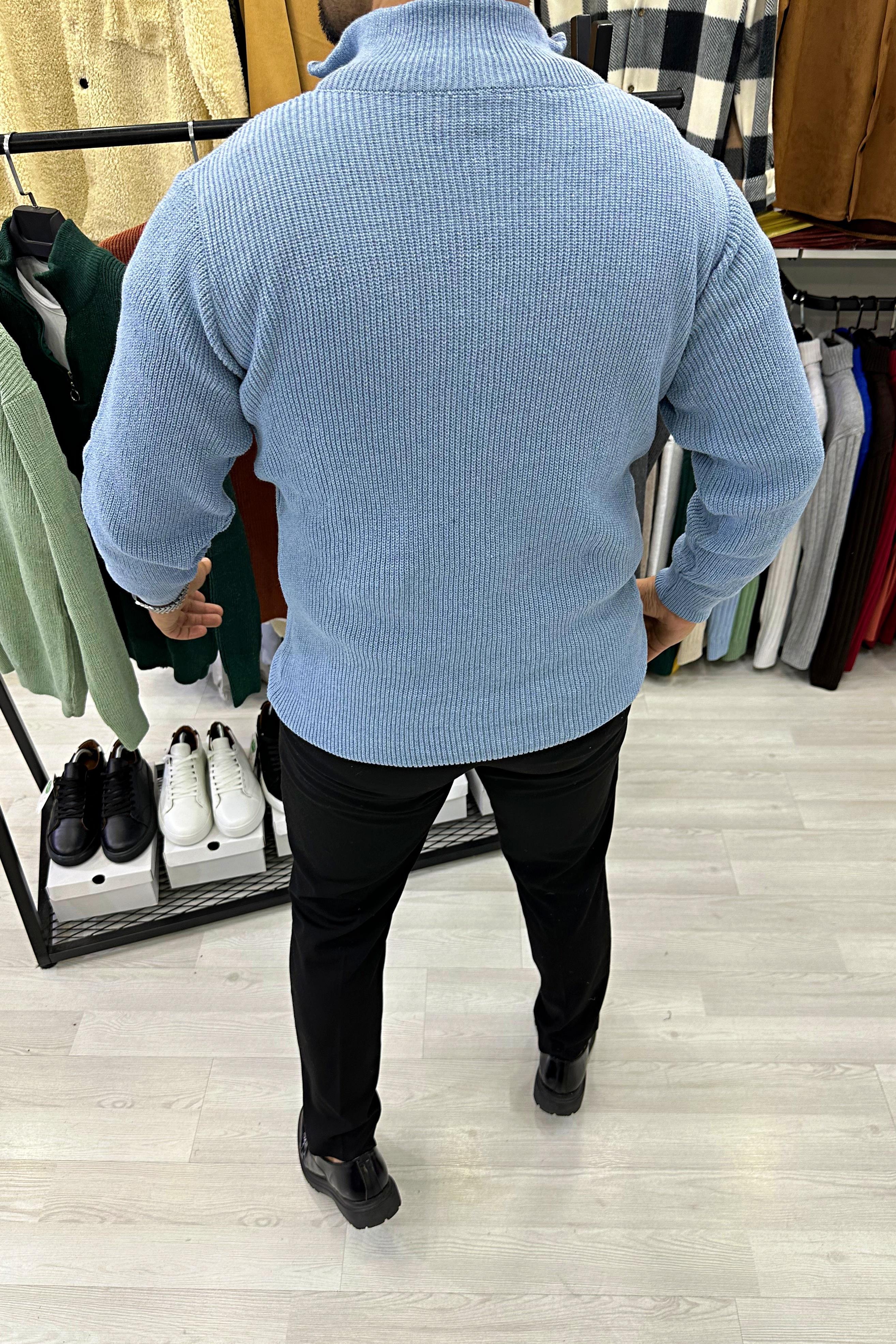 Bebe Mavi Fermuarlı Triko Kazak