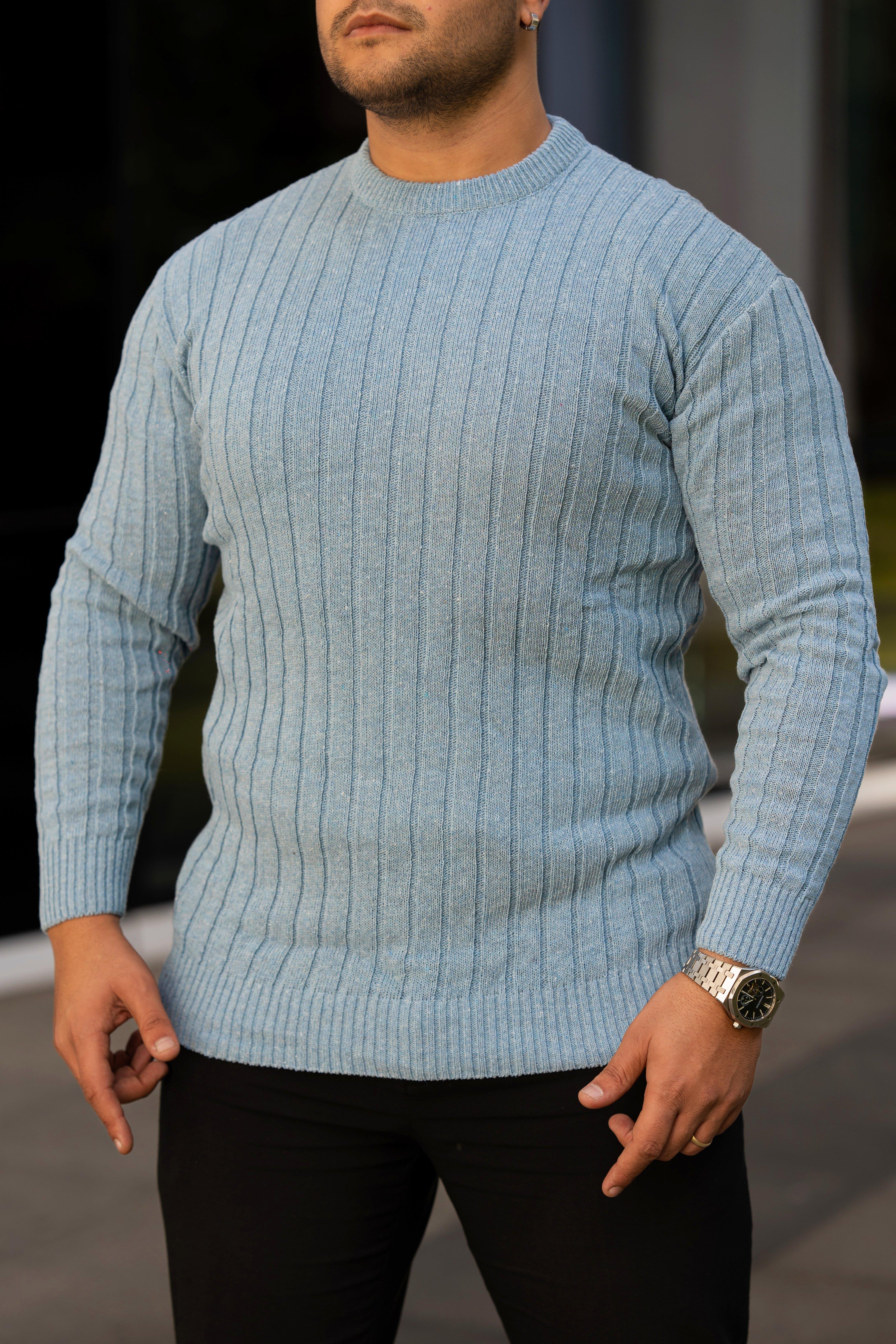 Bebe Mavi Tüylenme Yapmayan Slim Fit Desenli Triko Kazak