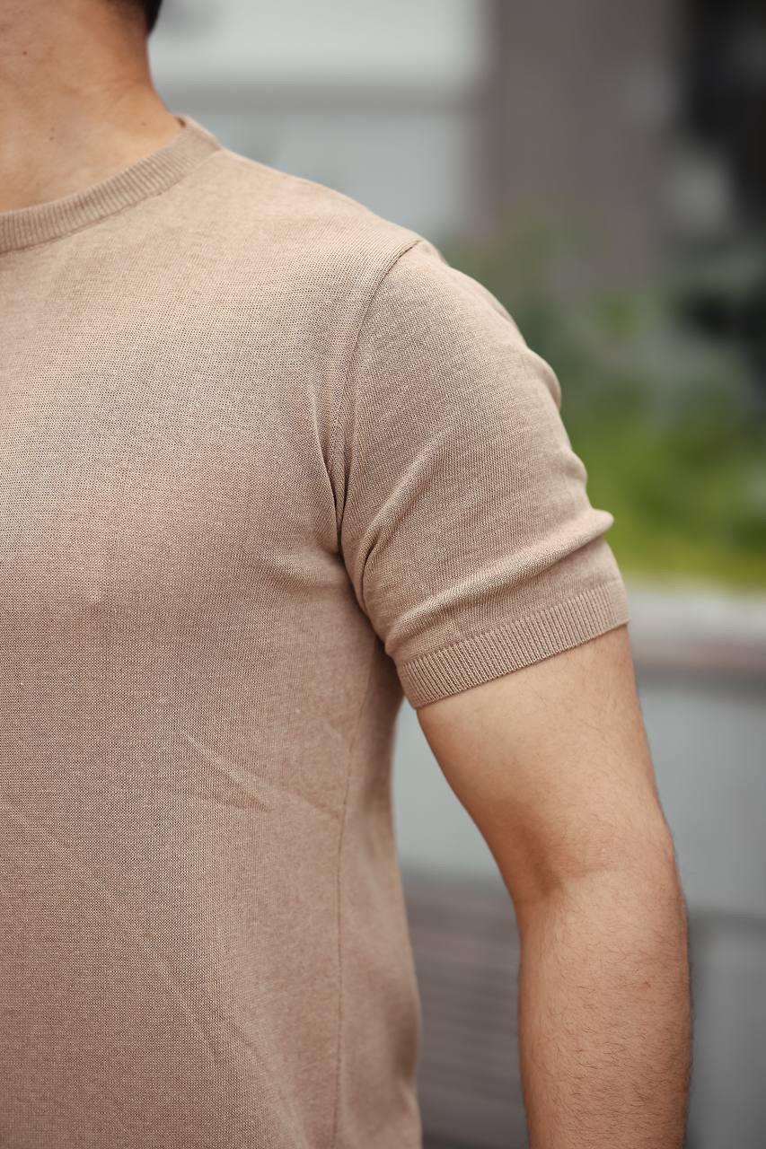 Bej Basic Örme Triko Tshirt