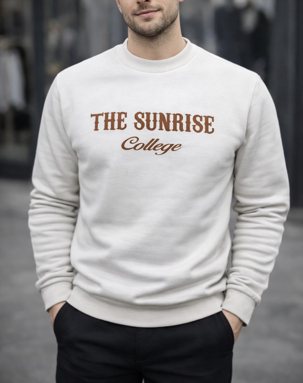 Beyaz 3 İplik Şardonlu Baskılı Sweatshirt