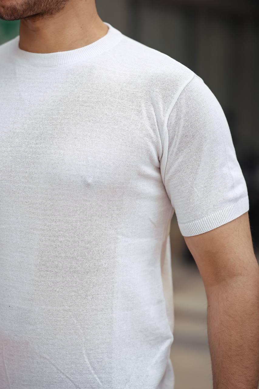 Beyaz Basic Örme Triko Tshirt