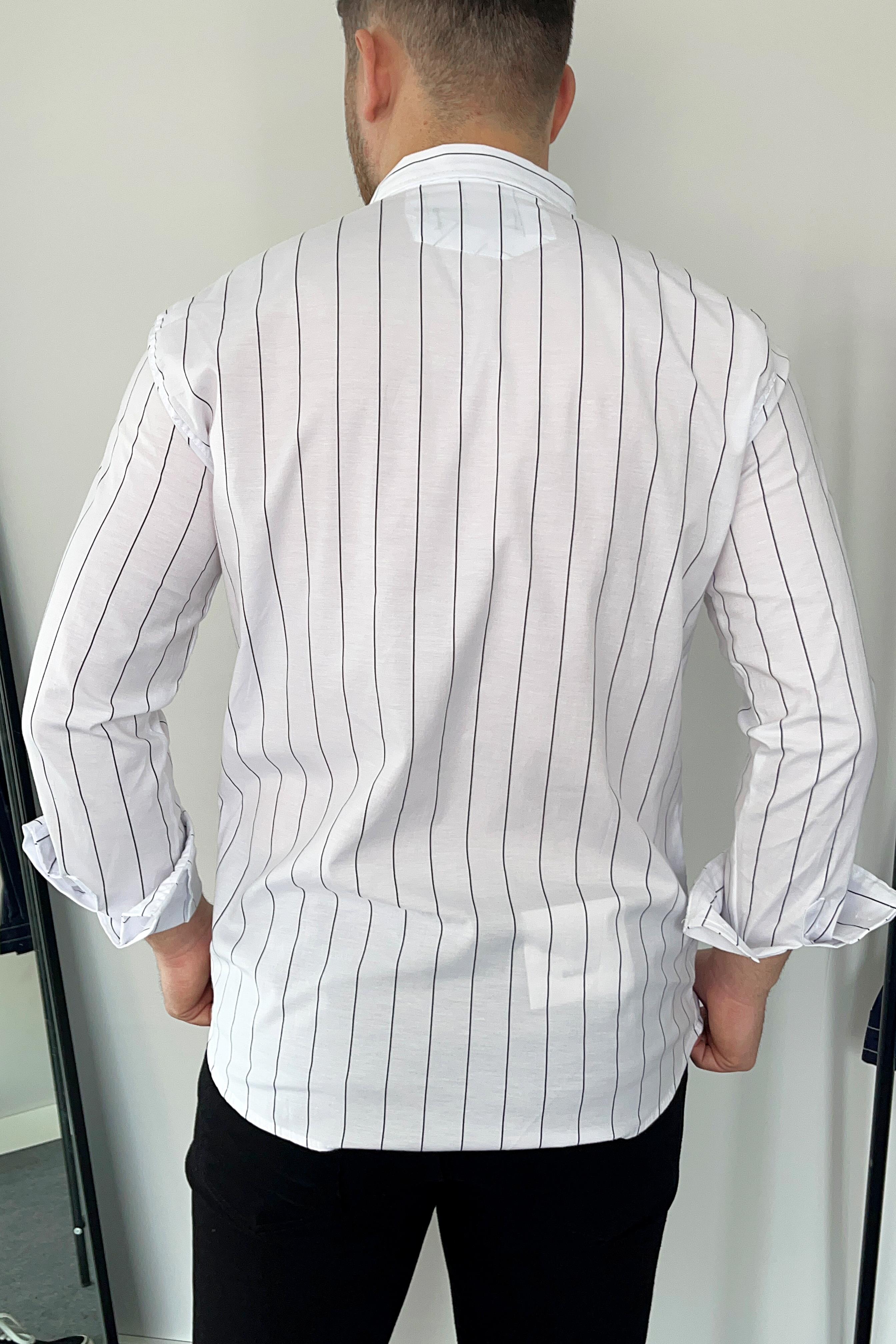 Beyaz Slim Fit Çizgili Poplin Gömlek