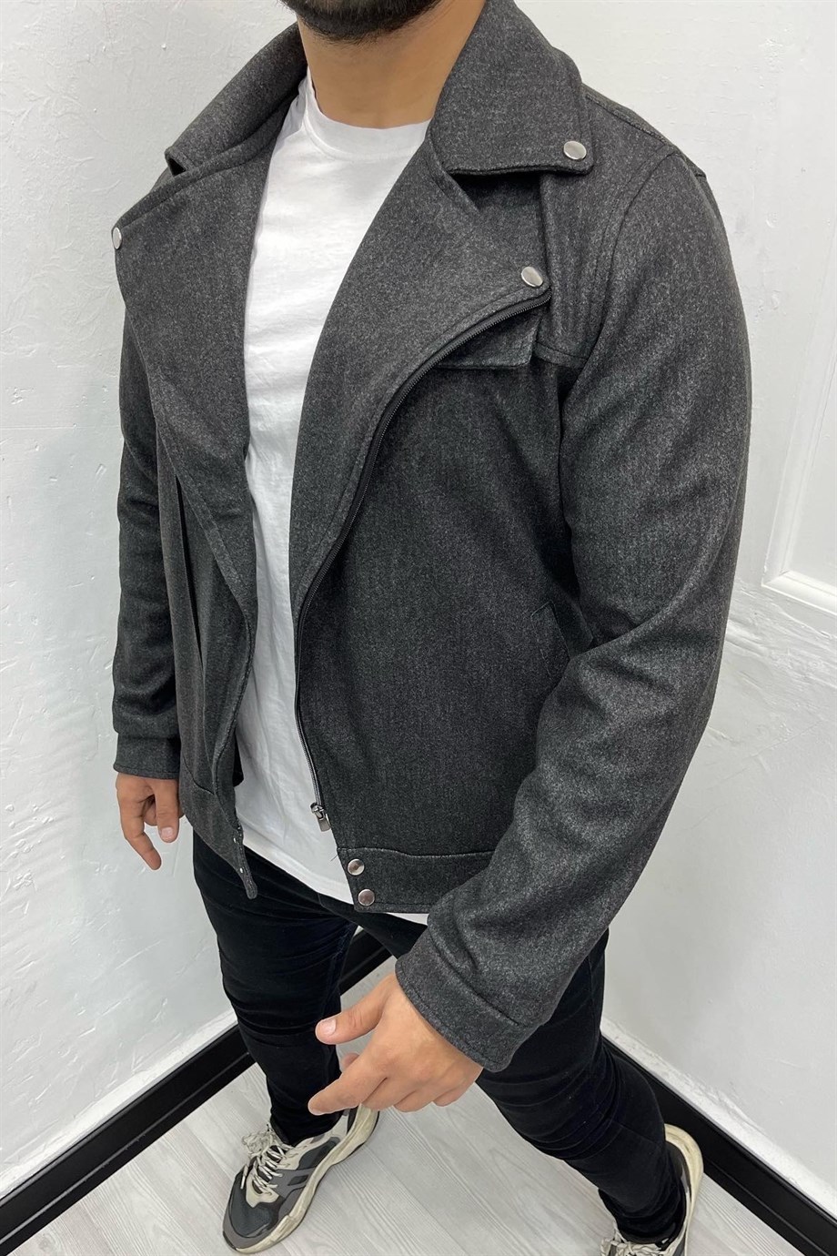 Füme Kuzey Model Fermuarlı Kaşe Ceket