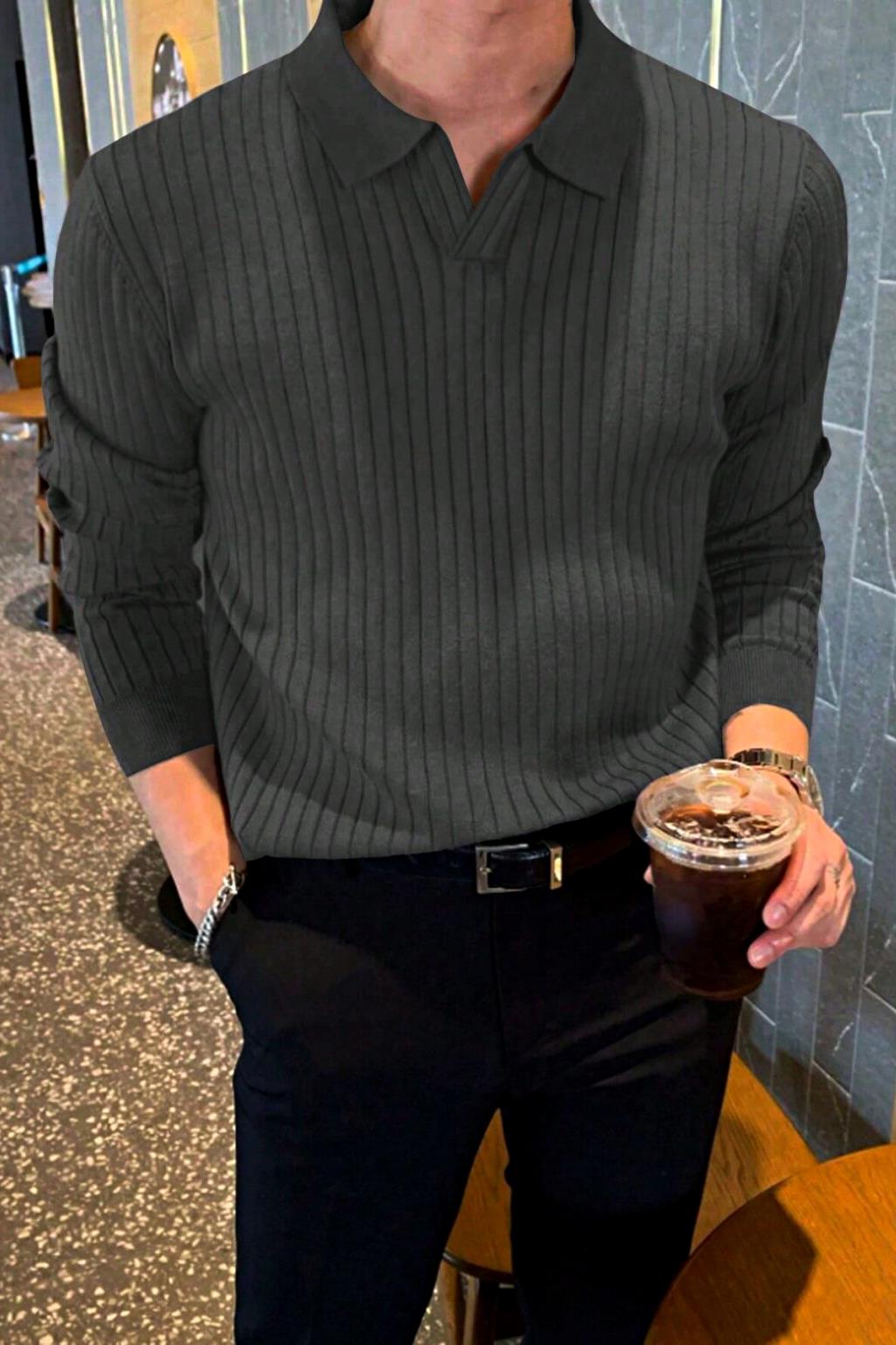 Füme Slim Fit Erkek Polo Yaka Fitilli Triko Kazak