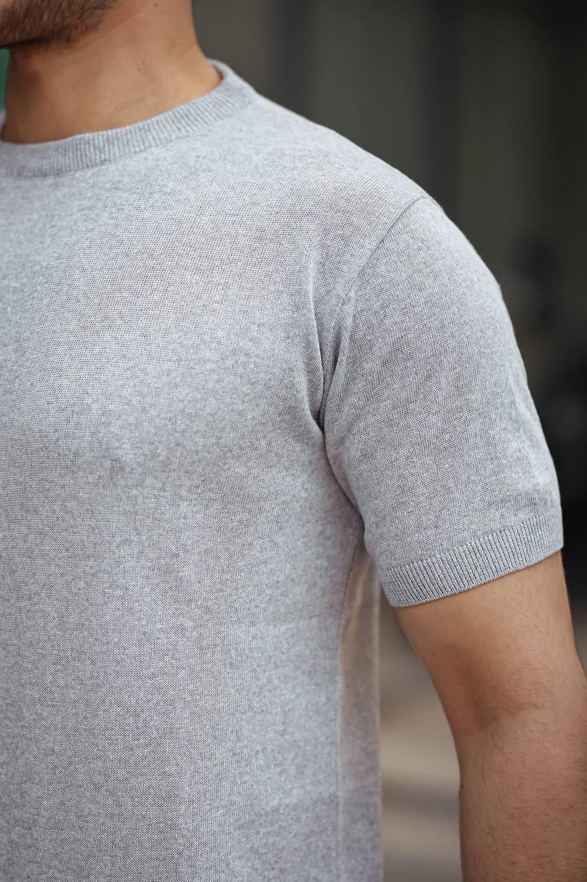 Gri Basic Örme Triko Tshirt