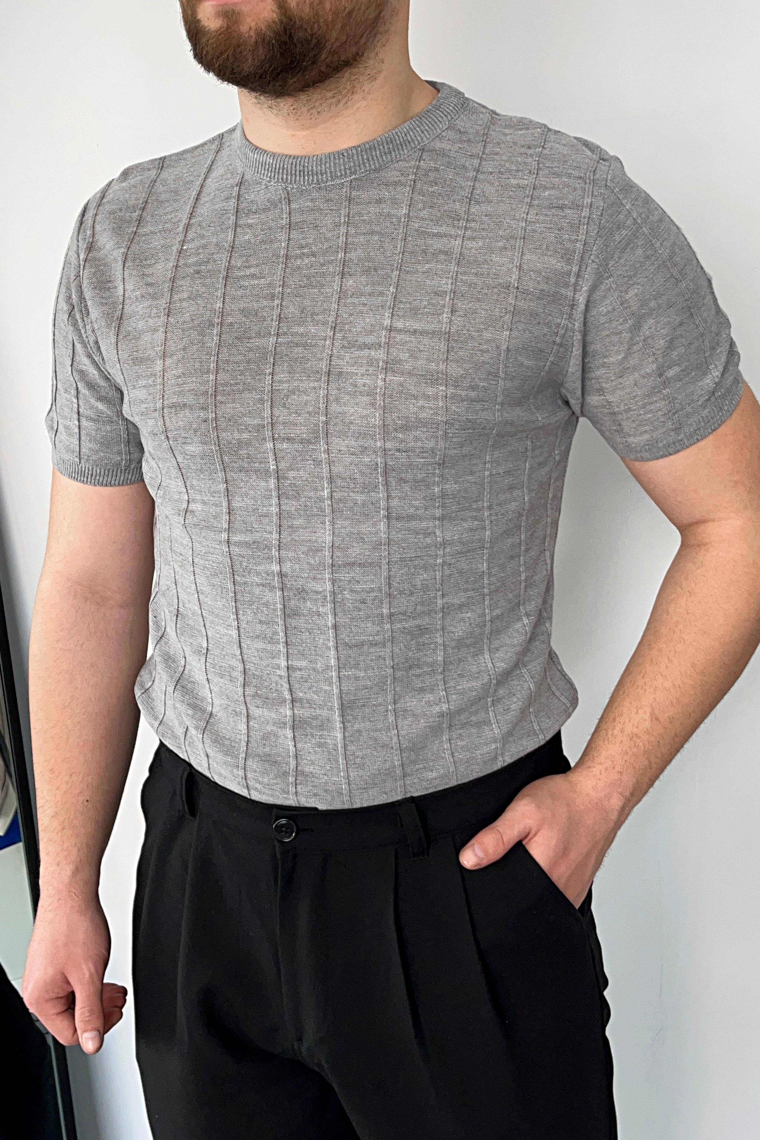 Gri Örme Triko Tshirt