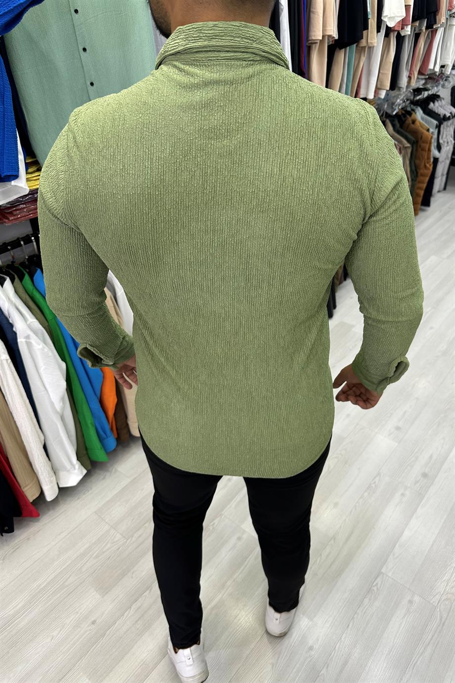 Haki Desenli Uzun Kol Likralı Gömlek