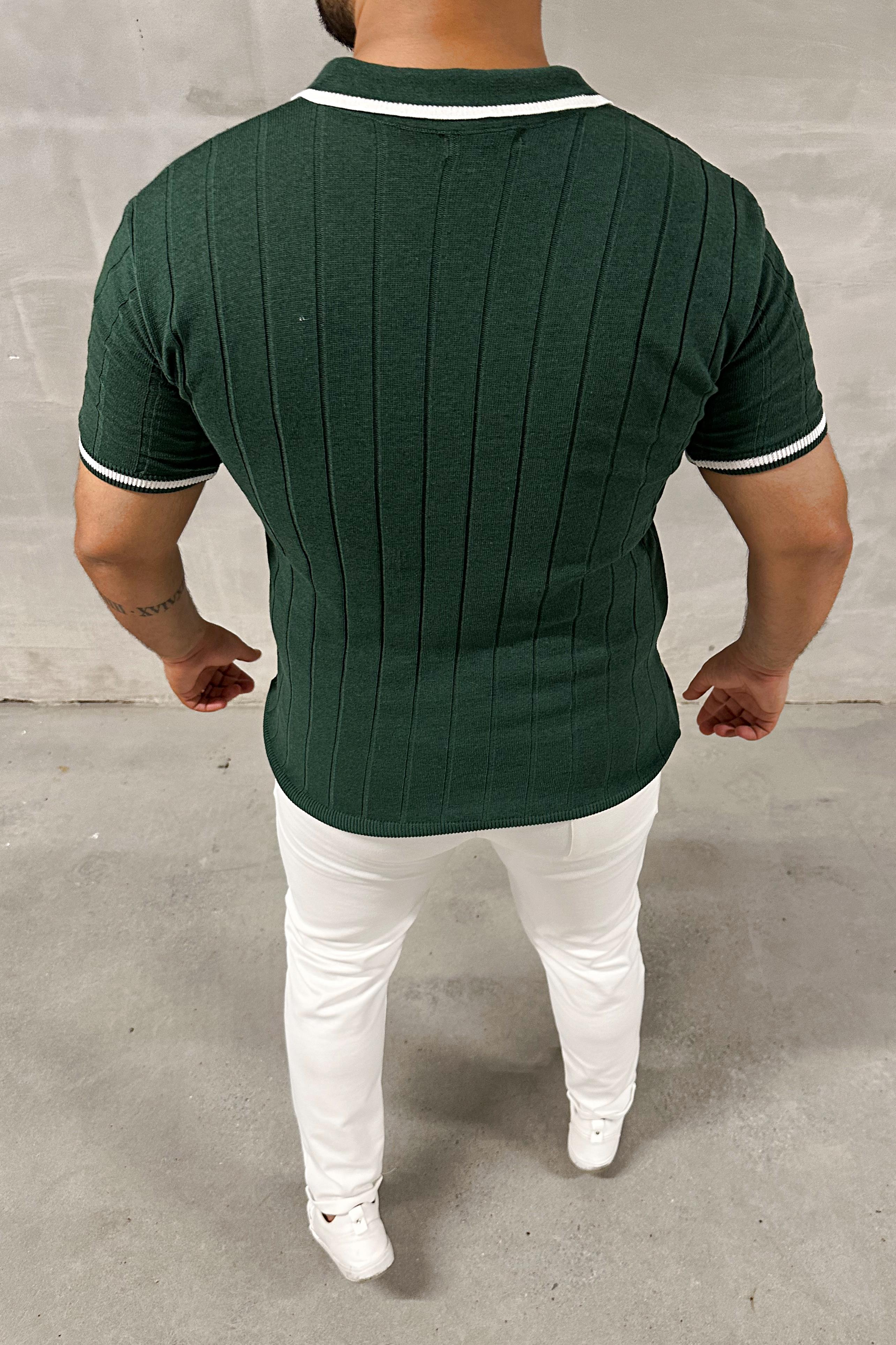 Haki Fermuarlı Polo Yaka Örme Triko Tshirt