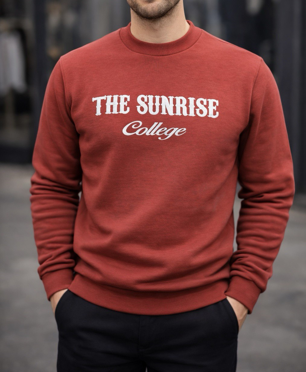Kırmızı 3 İplik Şardonlu Baskılı Sweatshirt