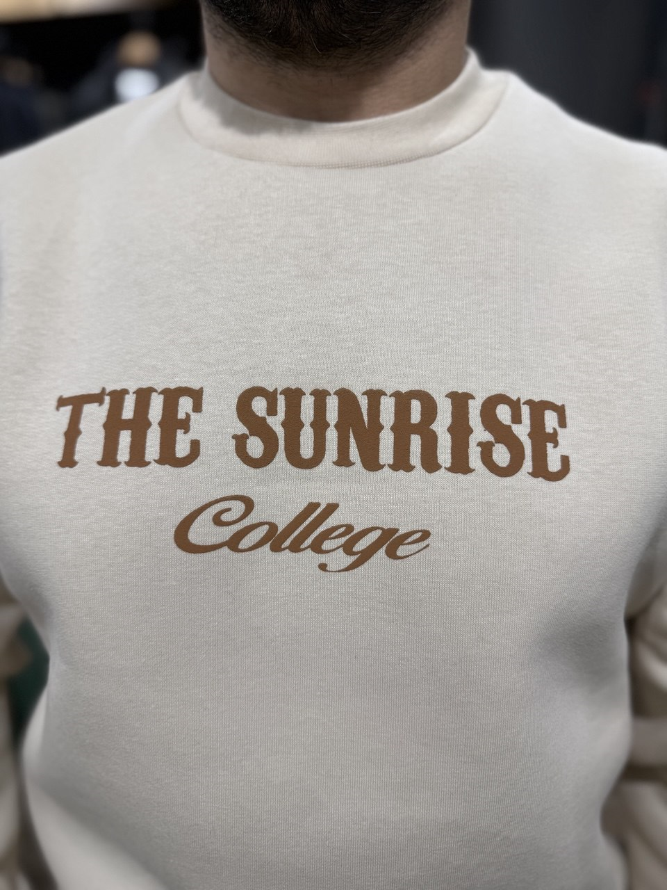 Krem 3 İplik Şardonlu Baskılı Sweatshirt