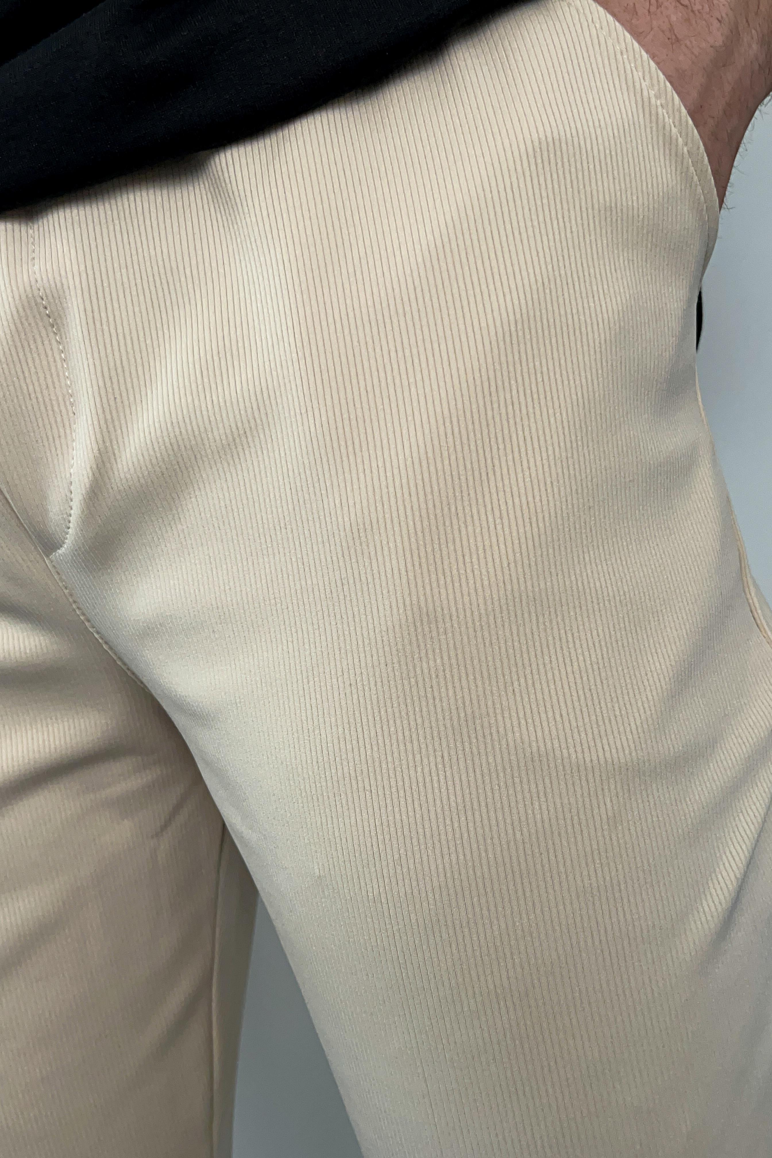 Krem Duble Paça Örme Kumaş Likralı Jogger