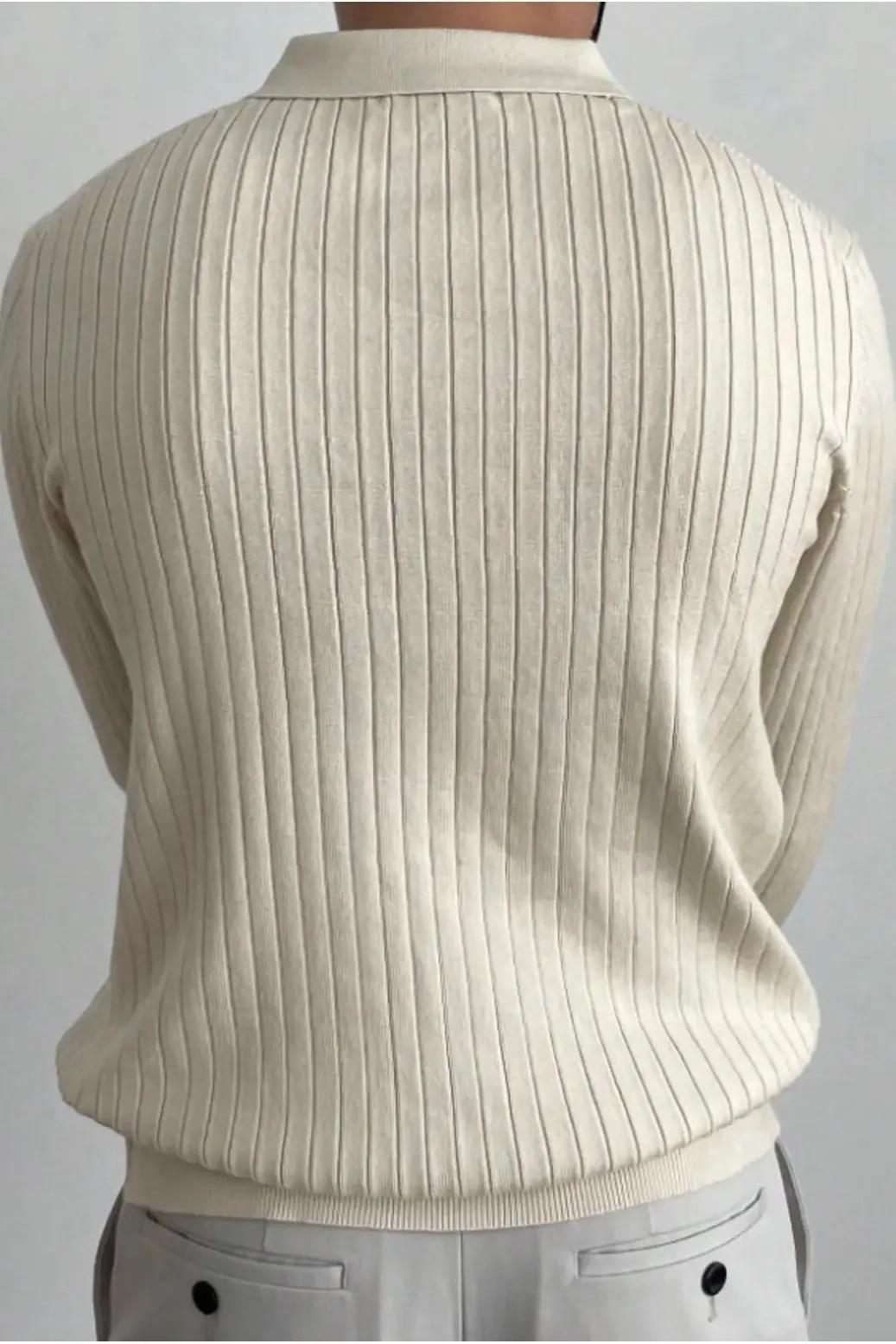 Krem Slim Fit Erkek Polo Yaka Fitilli Triko