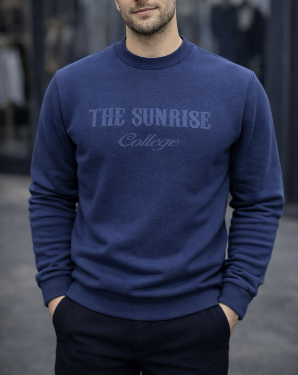 Lacivert 3 İplik Şardonlu Baskılı Sweatshirt