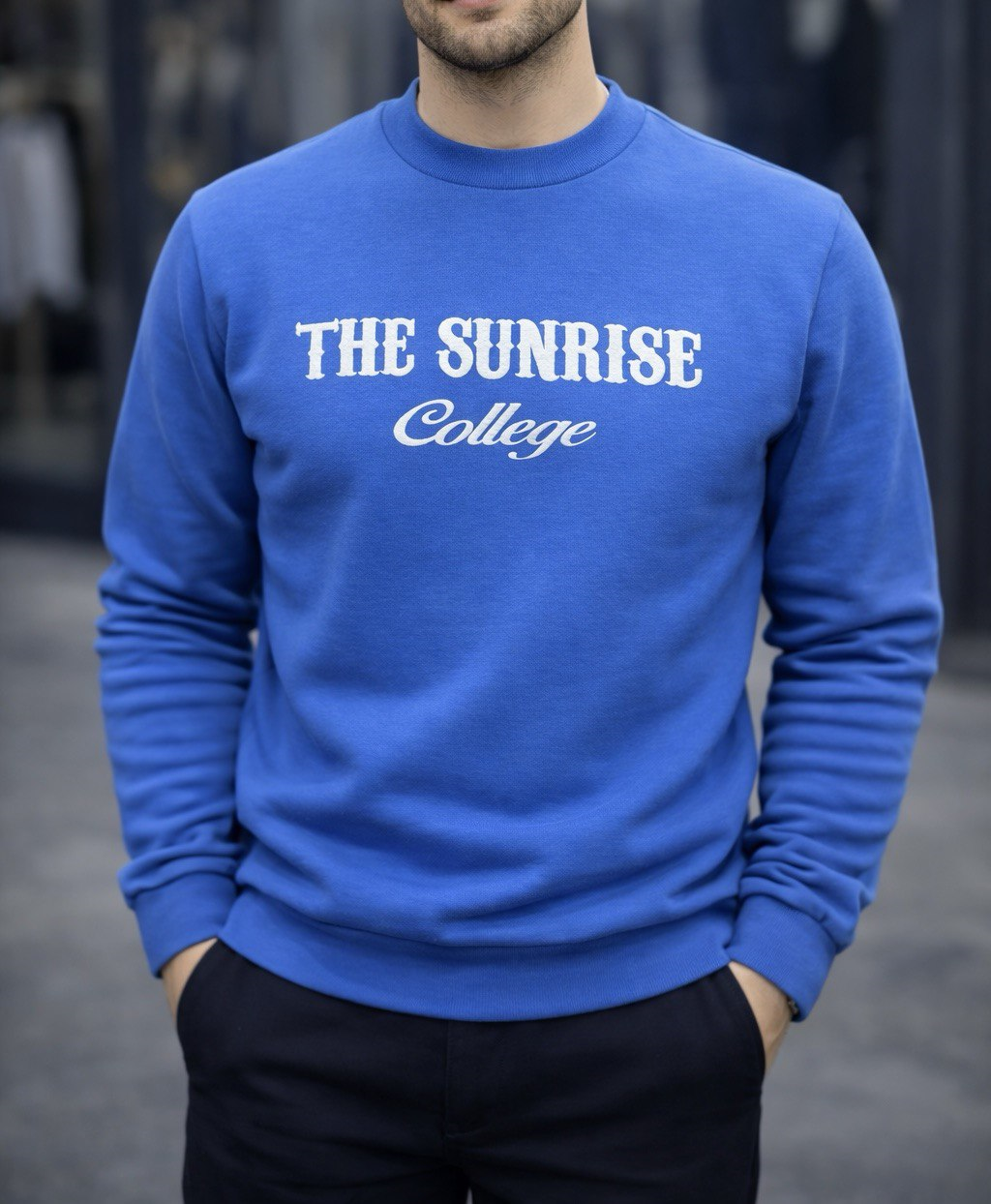 Mavi 3 İplik Şardonlu Baskılı Sweatshirt