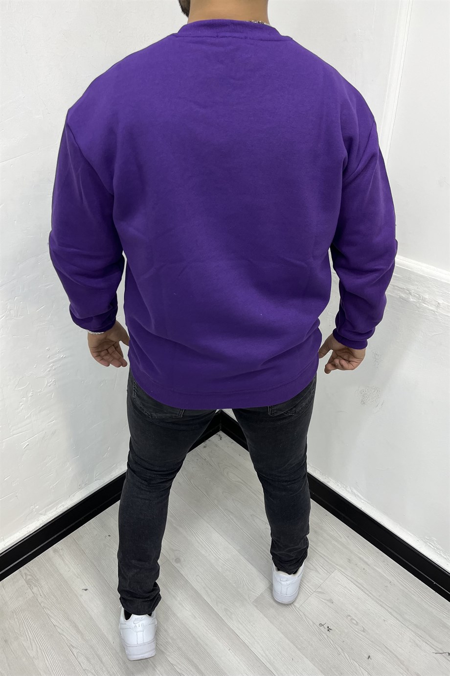 Mor 3 İplik Şardonlu Oversize Sweatshirt