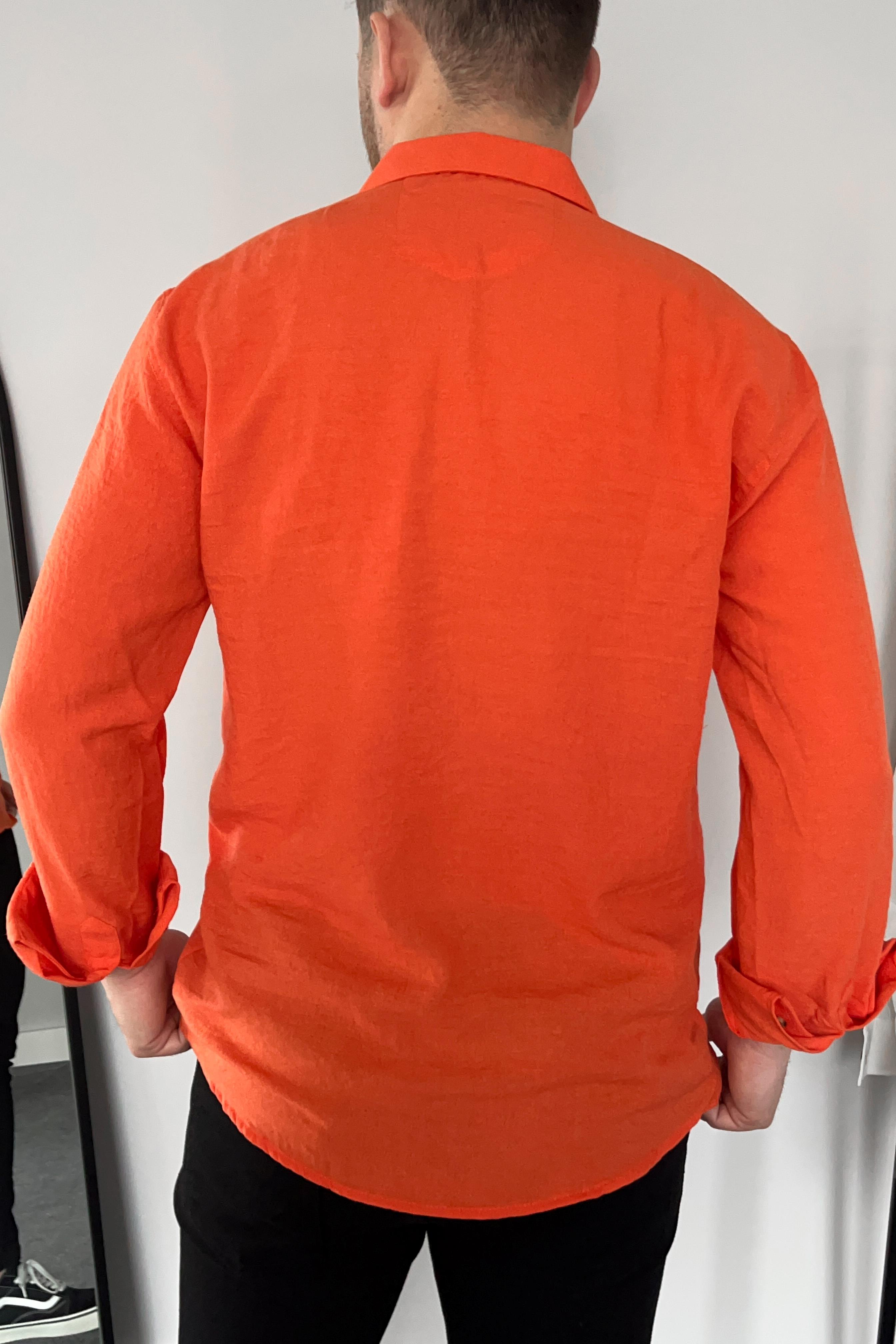 Oranj Krinkıl Keten Gömlek