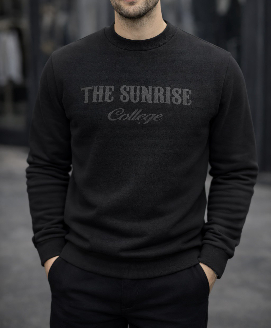 Siyah 3 İplik Şardonlu Baskılı Sweatshirt