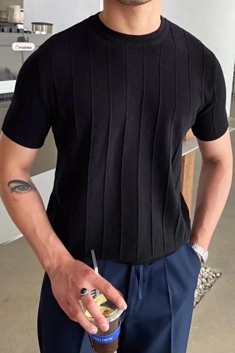 Siyah Örme Triko Tshirt