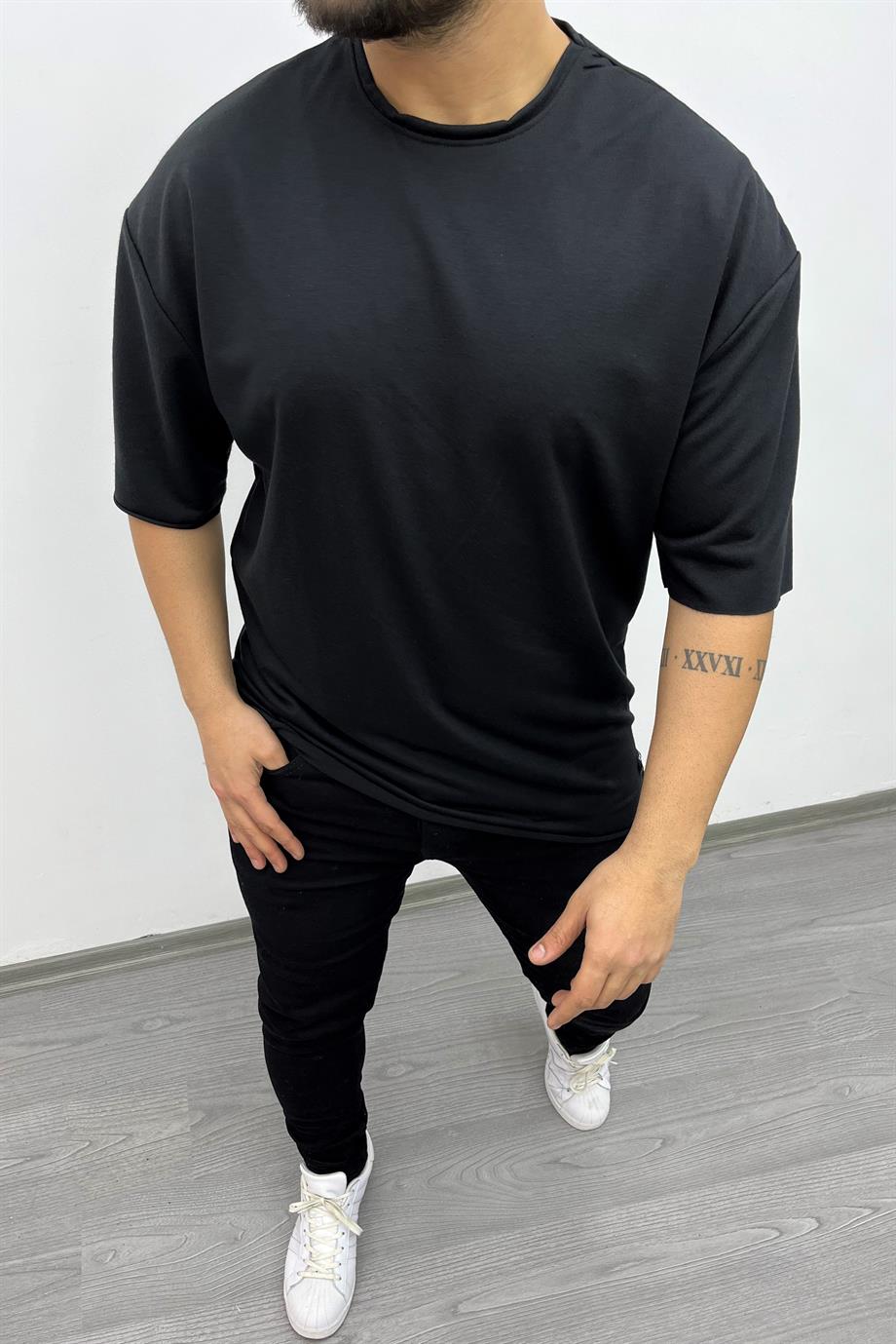 Siyah Pis Dikiş Oversize Tshirt