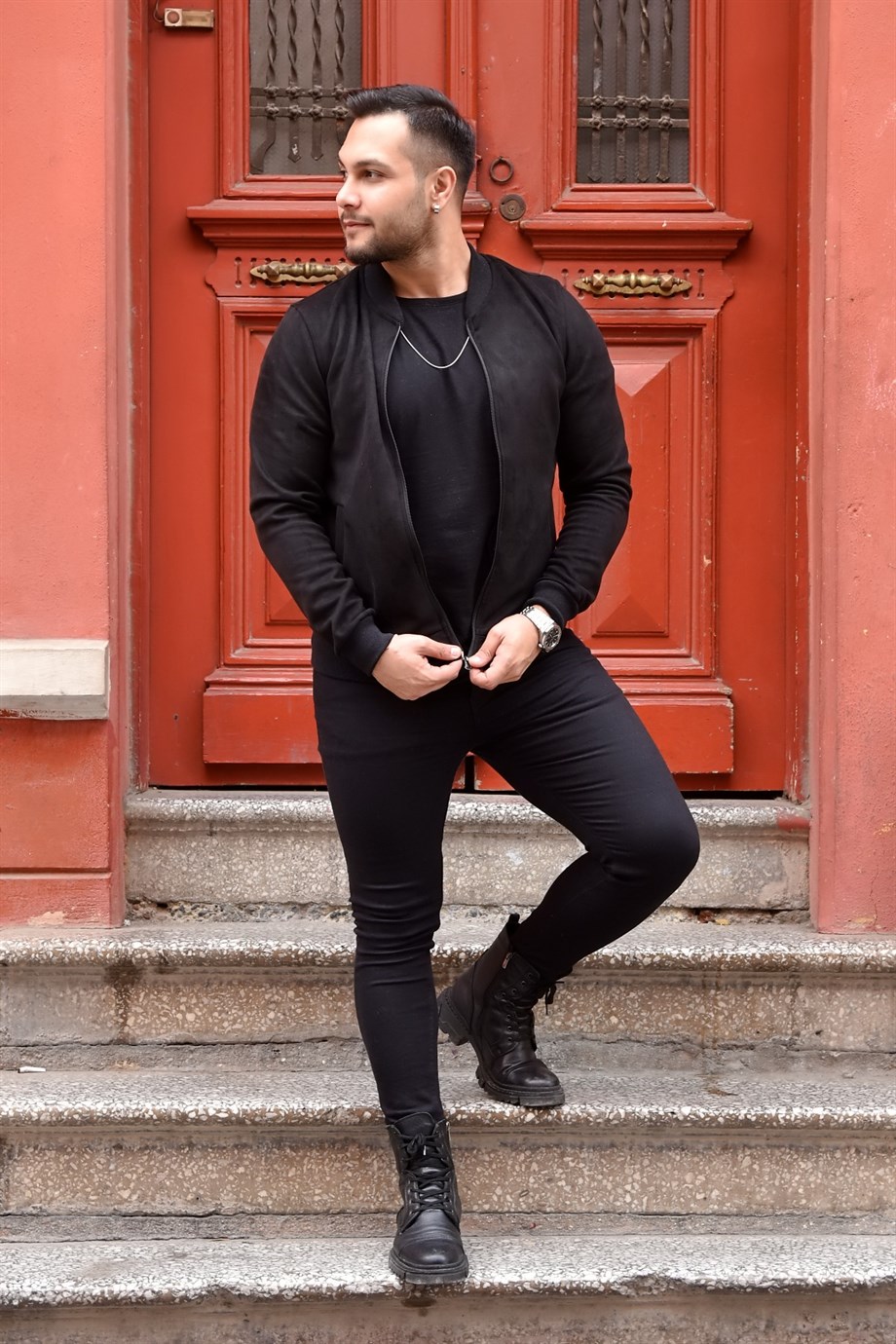Siyah Slim Fit Nubuk Ceket
