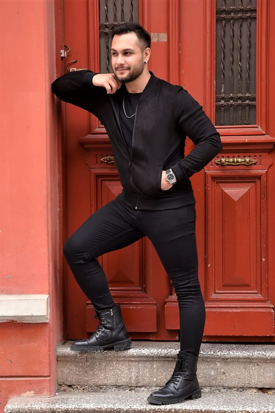 Siyah Slim Fit Nubuk Ceket