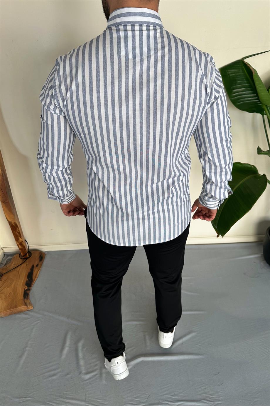 Slim Fit Çizgili Gömlek