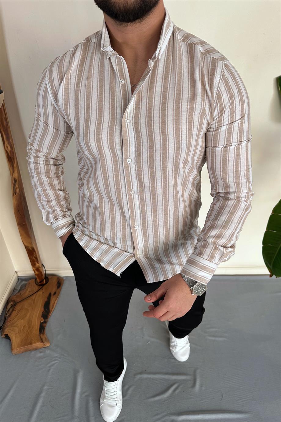 Slim Fit Çizgili Gömlek