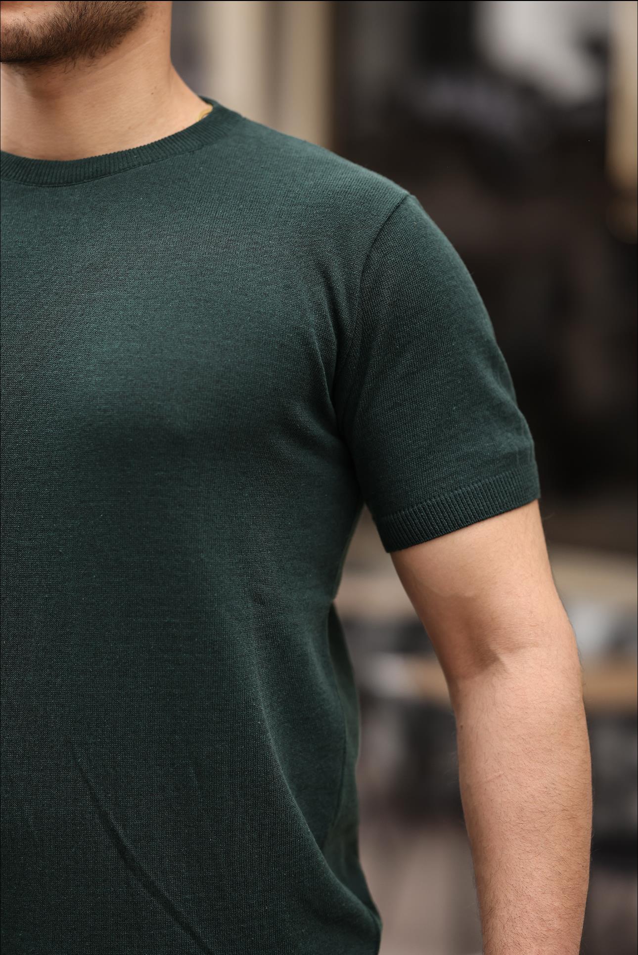 Zümrüt Yeşil Basic Örme Triko Tshirt