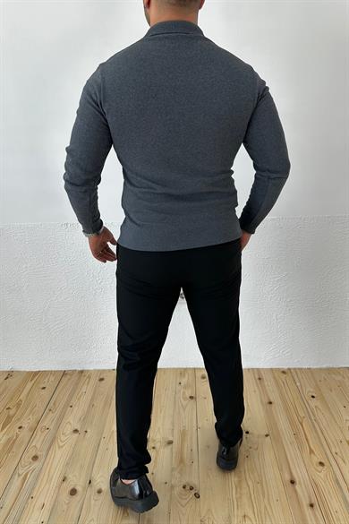 Antrasit Füme Slim Fit Polo Yaka Triko Kazak