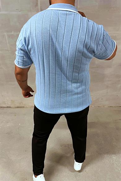 Bebe Mavi Fermuarlı Polo Yaka Örme Triko Tshirt
