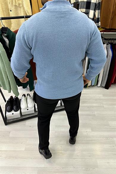 Bebe Mavi Fermuarlı Triko Kazak