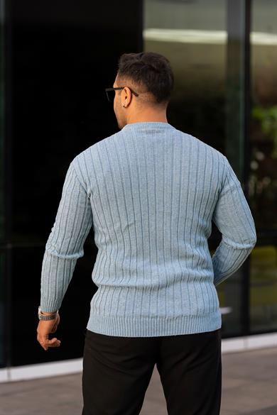 Bebe Mavi Tüylenme Yapmayan Slim Fit Desenli Triko Kazak