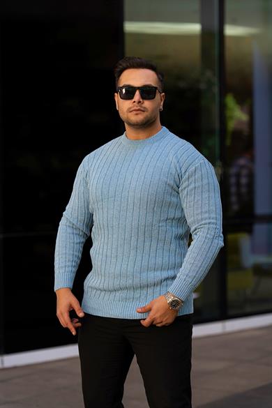 Bebe Mavi Tüylenme Yapmayan Slim Fit Desenli Triko Kazak