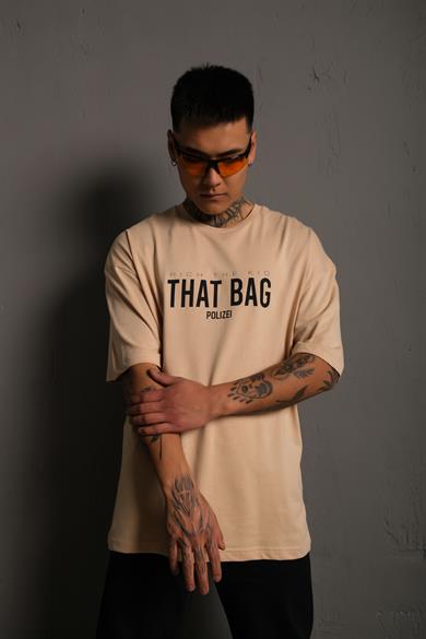 Bej Dolar Baskılı Oversize Basic Tshirt