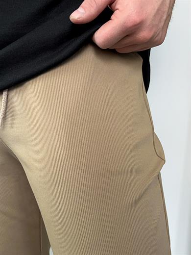 Bej Duble Paça Örme Kumaş Likralı Jogger