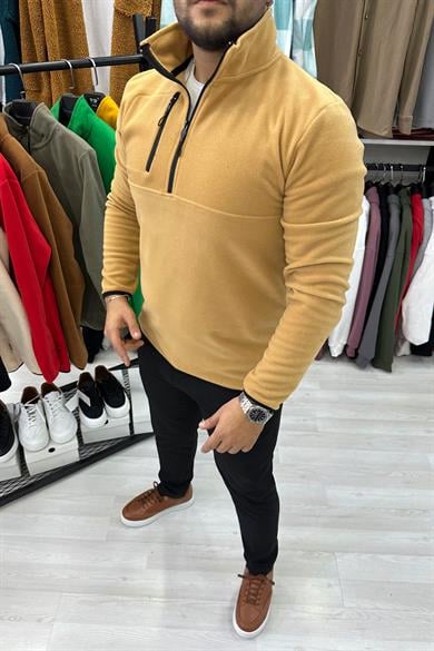 Bej Fermuarlı Polar Sweat