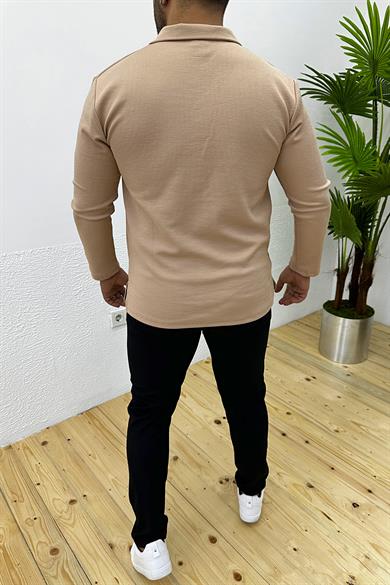 Bej Fitilli Likralı Slim Fit Sweat