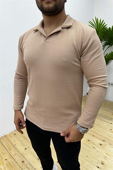 Bej Fitilli Likralı Slim Fit Sweat